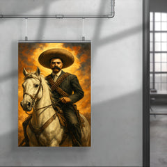 Emiliano Zapata on white horse bandolier crossed poster 4