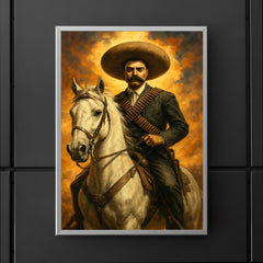 Emiliano Zapata on white horse bandolier crossed poster 5