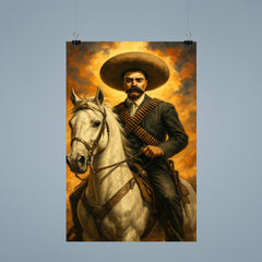Emiliano Zapata on white horse bandolier crossed poster 9