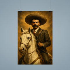 Emiliano Zapata on white horse portrait poster 9