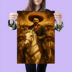 Emiliano Zapata on white horse with campesinos poster 3