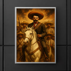 Emiliano Zapata on white horse with campesinos poster 5