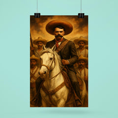 Emiliano Zapata on white horse with campesinos poster 6