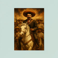 Emiliano Zapata on white horse with campesinos poster 8