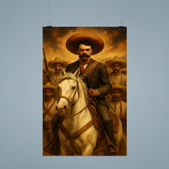 Emiliano Zapata on white horse with campesinos poster 9