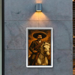 Emiliano Zapata on white horse with cartridge belts poster 2