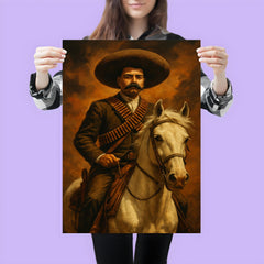 Emiliano Zapata on white horse with cartridge belts poster 3