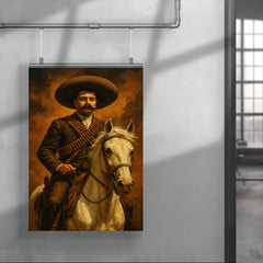 Emiliano Zapata on white horse with cartridge belts poster 4