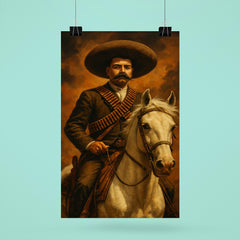 Emiliano Zapata on white horse with cartridge belts poster 6