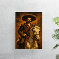 Emiliano Zapata on white horse with cartridge belts poster 7