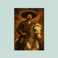 Emiliano Zapata on white horse with cartridge belts poster 8