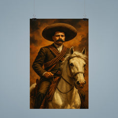 Emiliano Zapata on white horse with cartridge belts poster 9