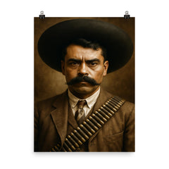 Emiliano Zapata portrait poster on a plain backdrop in size 8"x10".
