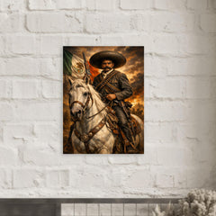 Emiliano Zapata with white horse and cartridge belts metal print mockup
