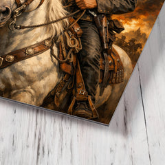 Emiliano Zapata with white horse and cartridge belts metal print mockup
