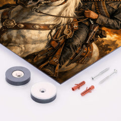 Emiliano Zapata with white horse and cartridge belts metal print mockup