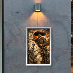Emiliano Zapata with white horse and cartridge belts poster 2