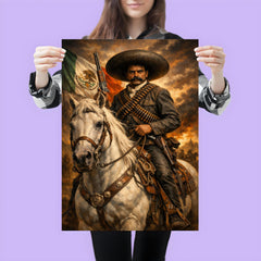 Emiliano Zapata with white horse and cartridge belts poster 3