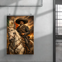 Emiliano Zapata with white horse and cartridge belts poster 4
