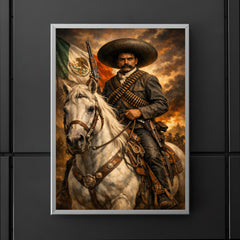 Emiliano Zapata with white horse and cartridge belts poster 5