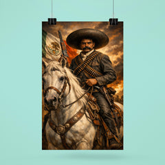 Emiliano Zapata with white horse and cartridge belts poster 6