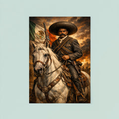 Emiliano Zapata with white horse and cartridge belts poster 8