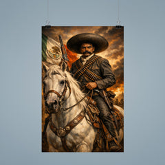 Emiliano Zapata with white horse and cartridge belts poster 9