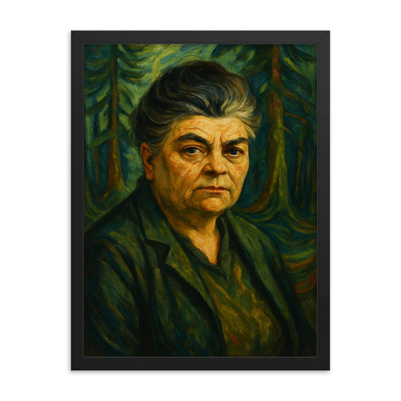 Emily Carr framed print on a plain backdrop in size 18