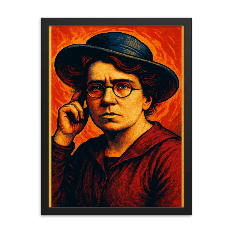 Emma Goldman framed print on a plain backdrop in size 18