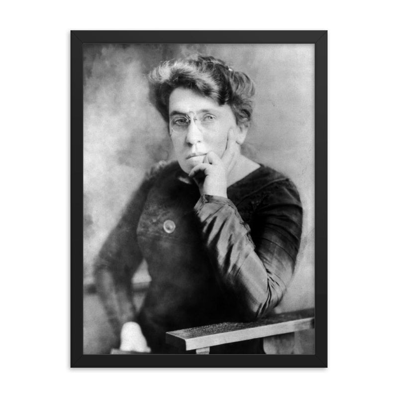 Emma Goldman framed print on a plain backdrop in size 18