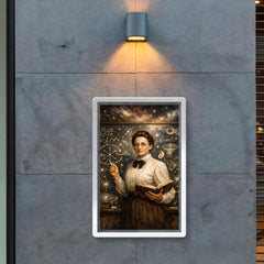 Emmy Noether at blackboard of symmetries poster 2