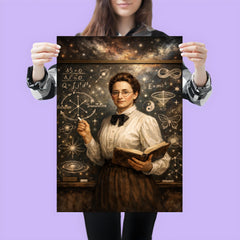 Emmy Noether at blackboard of symmetries poster 3