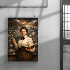 Emmy Noether at blackboard of symmetries poster 4