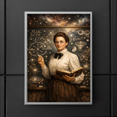 Emmy Noether at blackboard of symmetries poster 5