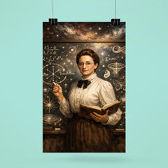Emmy Noether at blackboard of symmetries poster 6