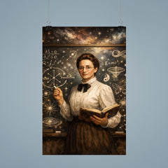 Emmy Noether at blackboard of symmetries poster 9