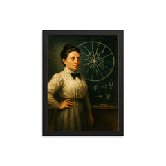 Emmy Noether before shattered symmetry blackboard framed print on a plain backdrop in size 12"x16".