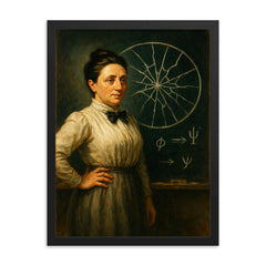Emmy Noether before shattered symmetry blackboard framed print on a plain backdrop in size 18"x24".