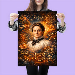 Emmy Noether framed by abstract algebra diagrams poster 3
