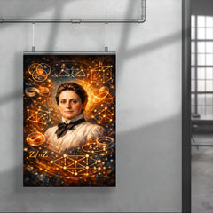 Emmy Noether framed by abstract algebra diagrams poster 4