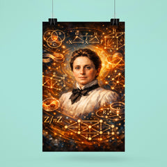 Emmy Noether framed by abstract algebra diagrams poster 6