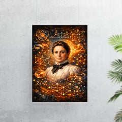 Emmy Noether framed by abstract algebra diagrams poster 7