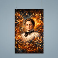 Emmy Noether framed by abstract algebra diagrams poster 9