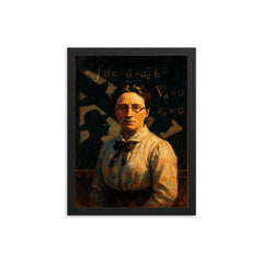 Emmy Noether under forbidden lecture shadows framed print on a plain backdrop in size 12"x16".