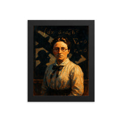 Emmy Noether under forbidden lecture shadows framed print on a plain backdrop in size 8"x10".