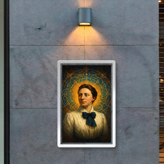 Emmy Noether with symmetries radiating like halos poster 2