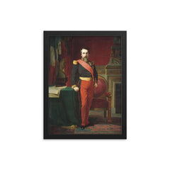 Emperor Napoléon III in the Uniform of a French Brigadier General by Jean-Hippolyte Flandrin, 1862 framed print on a plain backdrop in size 12"x16".