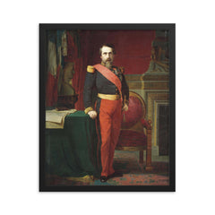 Emperor Napoléon III in the Uniform of a French Brigadier General by Jean-Hippolyte Flandrin, 1862 framed print on a plain backdrop in size 16"x20".