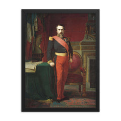 Emperor Napoléon III in the Uniform of a French Brigadier General by Jean-Hippolyte Flandrin, 1862 framed print on a plain backdrop in size 18"x24".