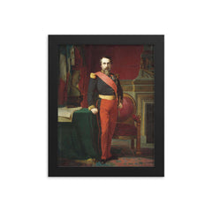 Emperor Napoléon III in the Uniform of a French Brigadier General by Jean-Hippolyte Flandrin, 1862 framed print on a plain backdrop in size 8"x10".